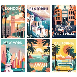 YALKIN Pack of 6 Paint by Numbers Adults, Paint by Numbers, DIY Landscape with Brushes and Acrylic Paints, Hand-Painted Oil Painting Canvas for Home Decor, Without Frame (20 x 30 cm)