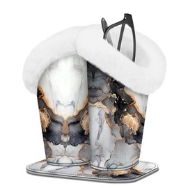 Fintie Plush Lined Double Eyeglasses Holder with Magnetic Base- Anti-scratch Premium Vegan Leather Glasses Stand Case, Cloudy Marble