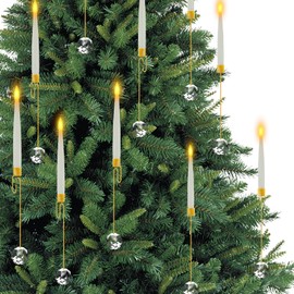 Christmas Tree Candles Christmas Decoration Flameless Candles for Christmas Tree with Remote Control Flickering LED Candles with Clear Crystal Ball Warm Fake Candles for Xmas Wedding Decor Gold