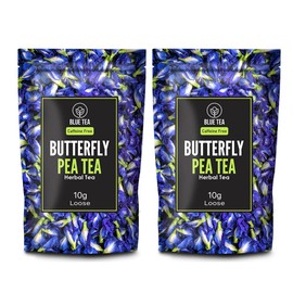 BLUE TEA - Butterfly Pea Flower Herbal Tea Loose Leaf - 0.70 Oz (Pack of 2) | SUPER ANTI-OXIDANT | Natural Ingredients - Flower Based - Non-Bitter - Caffeine Free | Detox Tea | Premium Zipper