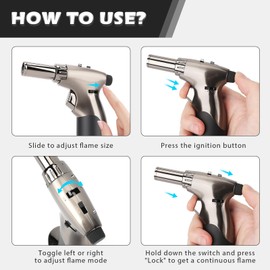 Dual Flame Metal Butane Torch Lighter, Refillable Kitchen Torch, Adjustable Flame with Ignition Lock Mini Blow Torch for Cooking, Creme Brulee, Soldering, Welding (Butane Gas Not Included)