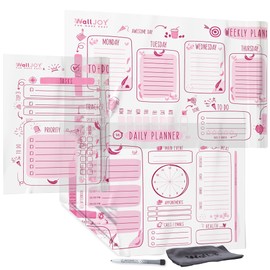 WallJOY Dry Erase Board Calendar for Wall - 3-Pack Weekly, Daily, and To-Do Planner, Reusable Clear Large Whiteboard, Adhesive-Free Sticks to Any Smooth Surface for Family Planning, Home & Office
