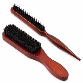 2 Pcs Boar Bristle Hair Brush, Slick Back Hair Brush with Rat Tail Comb