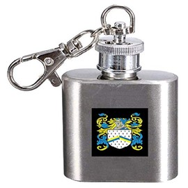 Bleset Family Crest Surname Coat of Arms 1oz Hip Flask Kerying Engraved