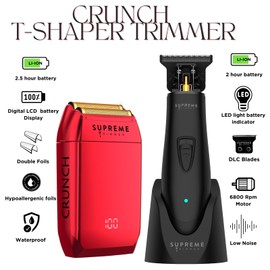 Supreme Trimmer 2-in-1 DLC T-Shaper Trimmer & Crunch Foil Shaver | STF602 Electric Razor & ST5206 Beard Trimmer Barber Haircut Kit | Red