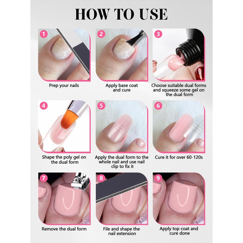 EBANKU 150PCS Poly Gel Nail Forms for Toes, Long Square