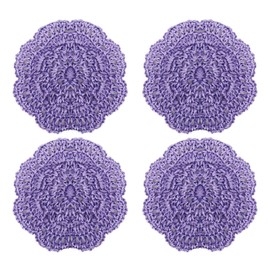 pson 4PCS 4Inch Lace Round Crochet Doilies, Purple Handmade Coasters, Lace Table Placemats for Parties, Birthdays, Dinner Tables