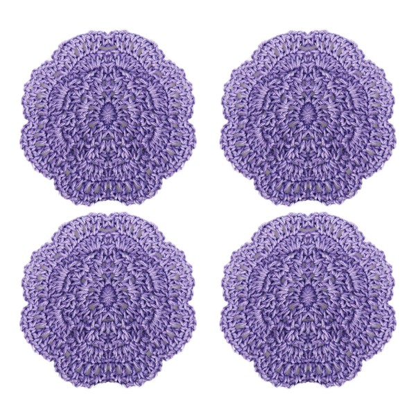 pson 4PCS 4Inch Lace Round Crochet Doilies, Purple Handmade Coasters,