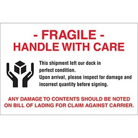 Generic DL3191"Fragile - Handle with Care" Labels, 4" x 6"