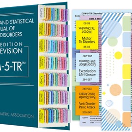 Improved Index Tabs for DSM-5-TR 2022, Color-coded & Laminated DSM-V-TR Tabs, 94 Printed Tabs with 6 Blank Ones, Alignment Guide and Disorders Description Sheet Included, Tear-resistant & Waterproof