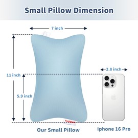 Pro Goleem Small Pillow 11"x7"x2.5" for Kids and Baby Sleeping with Name Tag Mini Tiny Pillow for Camping and Chair Car Air Nap Neck Lumbar Knee Rest Pillows, Blue