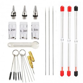 Uouteo 0.2mm, 0.3mm, 0.5mm Airbrush Nozzles and Needles Replacement Parts with 11 in 1 Airbrush Cleaning Repair Tool for Airbrush Gun