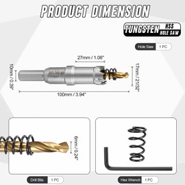 CoCud 21/32"(17mm) Hole Saw Kit, Tungsten Carbide Cemented Alloy Hole Cutter - for Metal, Wood, Stainless Steel Sheets, Copper，Aluminum. Silver