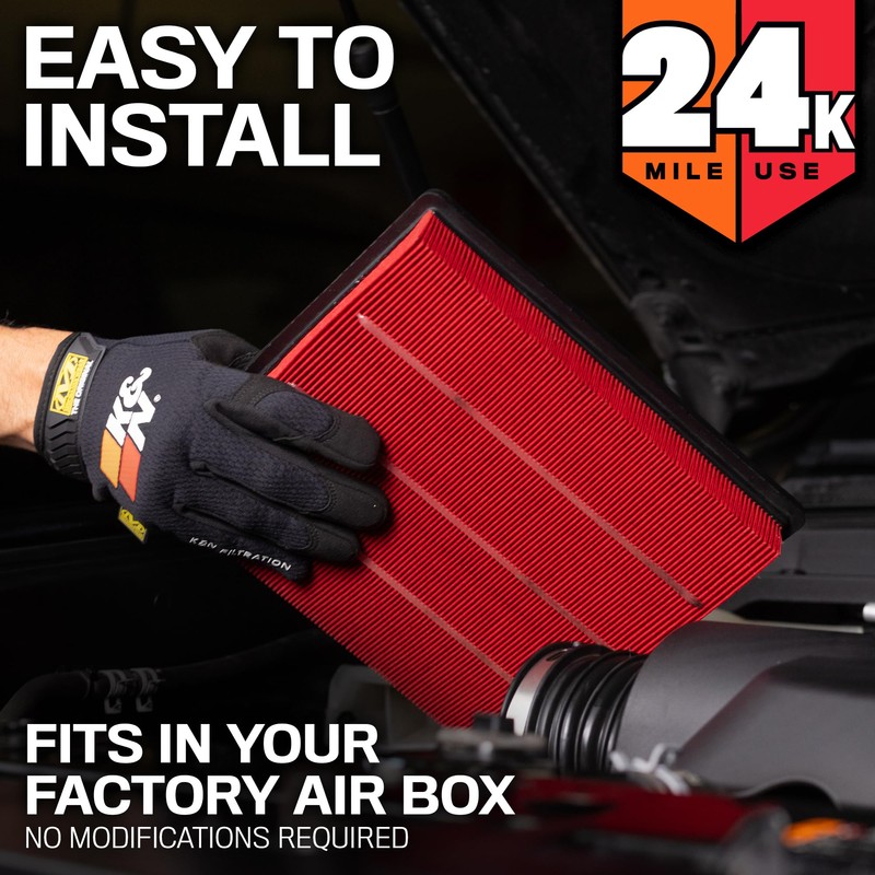 K&N Engine Air Filter: Extended Life 24,000 Mile Replacement Air