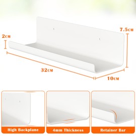 WELDUN Floating Shelves, Set of 2 Wall Mounted Shelf, Picture Ledge Display, Decorative Wall Shelves for Living Room, Bedroom, Bathroom, Kitchen, Home Office, Laundry room, Plastic, White