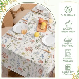 Maysing 13 Pcs Wildflower Tablecloth and Chair Covers Set with 18 Inch Pillow Covers 60 x 84 Inch Summer Rectangle Washable Table Cover and Stretchable Seat Slipcovers for Dining Room Home Party Decor