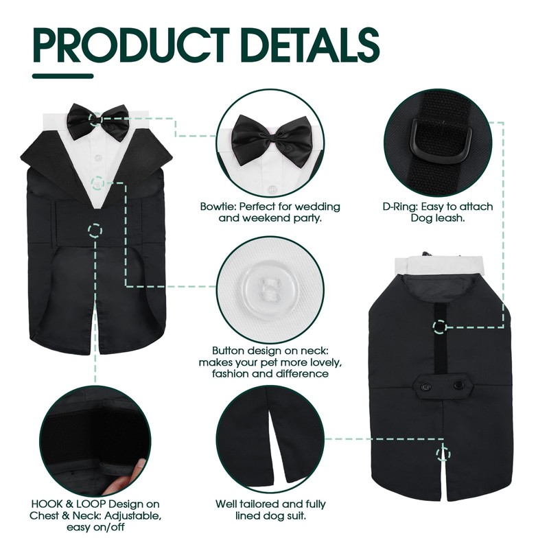 Kuoser Dog Tuxedo Dog Suit and Bandana Set, Dogs Tuxedo