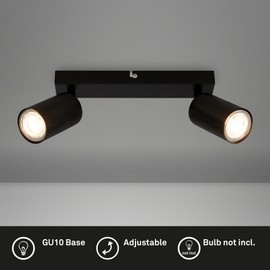 BRILONER - 2 GU10 Spotlight Ceiling Lights, max 9W, On/Off, spot Lights Ceiling, Ceiling Lights Living Room, Kitchen Lights Ceiling, Ceiling Lights for Bedroom, 25.5 cm, Black