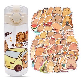 CLKDPNO Kids Water Bottles, Capybara Stickers, Capybara Kids Water Bottles with Straw, Toddler Water Bottle With Straw, for School and Travel-400ml