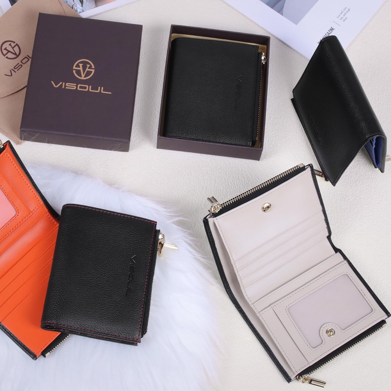 VISOUL Bi-fold Wallet, Genuine Leather, Bill Holder, Card Coin Purse,