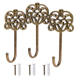 XHIPY Large Size Decorative Wall Hooks, Vintage Room Decor Coat Hook, Decorative Hooks for Hanging Things(Bronze, Three Hooks:8.26x6.1 inches)