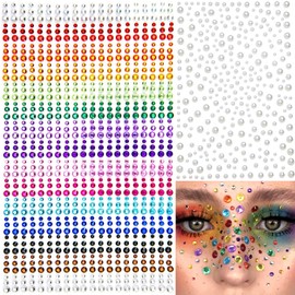 1550Pcs Self Adhesive Rhinestones Pearl for Face Makeup 15 Colors Rainbow Rhinestones Eyes Makeup Stick on Pearls Stickers DIY Nail Decorations