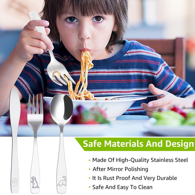 15Pcs Kids Silverware Set,Fork Spoon and Cutter Set,Toddler Utensils Set,410