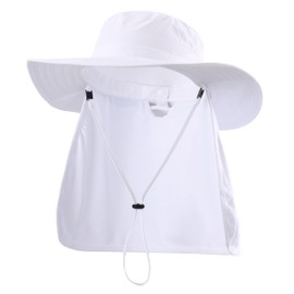Home Prefer UPF 50+ Boys Sun Hat with Neck Flap Girls Summer Beach Bucket Hat Wide Brim Kids Safari Hat White 2-4T