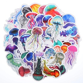 Ymapinc 50PCS Jellyfish Stickers, Colorful Waterproof Vinyl Decals for Water Bottles, Luggage, Laptop, Phone, Jellyfish Decor Gifts for Women, Teens, Aesthetic Stickers for Scrapbook