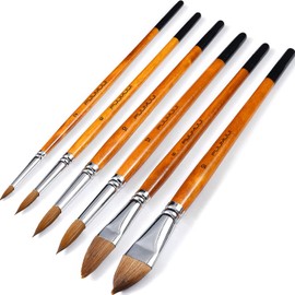 Fuumuui Kolinsky Watercolour Brush Set Professional 6 Pieces Pointed Round Cat Tongue Oval Wash Dagger for Watercolour Acrylic Inks Gouache Painting