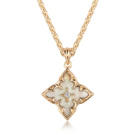 Fettero Gold Clover Necklace for Women Dainty 14K Gold Plated CZ Pendant Necklace Charm Colorful Clover Pendant Lucky Necklaces for Women Jewelry - White Mother of Pearl