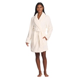TAHARI Cabled Plush Short Robes for Women, Fuzzy Robe with Pockets, White Bathrobe Women, Womens Gifts (Marshmellow, X-Large)