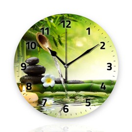 Tiawutal Battery Operated Wall Clocks 12 Inch,Zen Stone Flower Bamboo,Silent Home Decor for Bathroom,Living Room,Bedroom