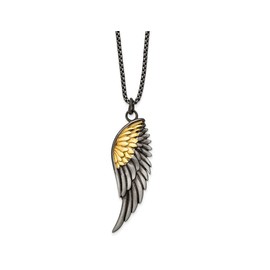 Yellow Plated Stainless Steeel Angel Wing Charm Pendant Necklace with Chain