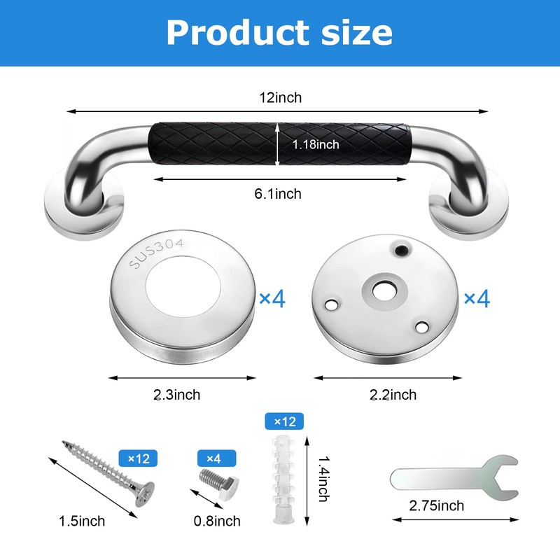 2Pack 12 Inch Grab Bars for Bathtubs and Showers,Stainless Steel