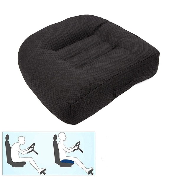 Car Booster Seat Cushion Raise The Height for Short People Driving Hip (Tailbone) and Lower Cack Fatigue Relief Suitable for Trucks, Cars, SUVs, Office Chairs, Wheelchairs (Pure Black)