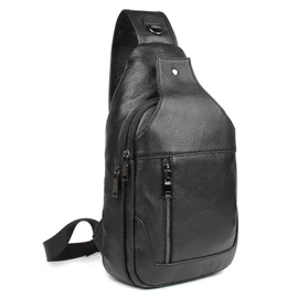 Polare Cowhide Leather Waterproof Casual Daypack Anti Theft Sling Shoulder Chest Crossbody Bag For Men (Black-Large)