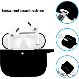 Funda para Airpods Pro de 2ª generación 2022, funda protectora de silicona suave con llavero y bonito kit de pompón con luz LED frontal visible (negro)