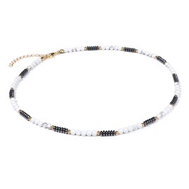 TreasureBay Handmade Men's Surfer Beaded Necklace | 4mm Natural Gemstones Healing Crystal Beaded Jewellery Choker For Men and Women (White Turquoise)