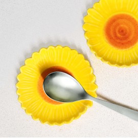 SEICASAYA Ceramic Spoon Rest Set of 2, Kitchen Utensil Holders for Countertop or Stove, Decorative Ceramic Tray (Sunflower)