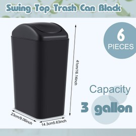 Hoolerry 6 Pcs 3 Gallon/12 Liter Small Trash Can Plastic Kitchen Garbage with Lid Small Trash Bin for Bathroom Office Bedroom Kitchen Waste Outdoor (Black)