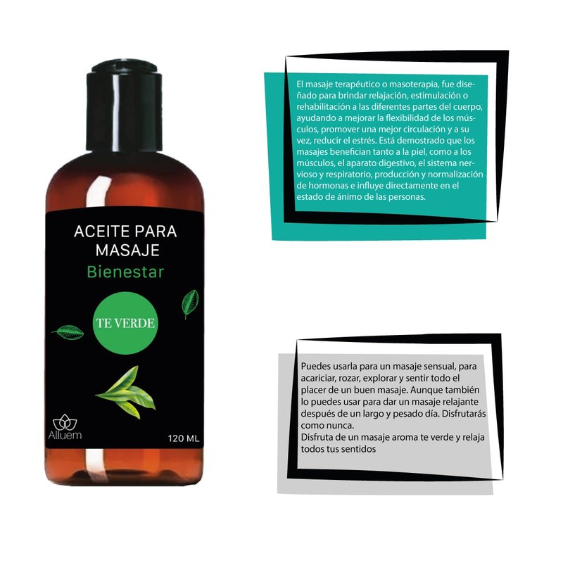Alluem Aceite Para Masajes Té Verde Bienestar Grado Terapéutico