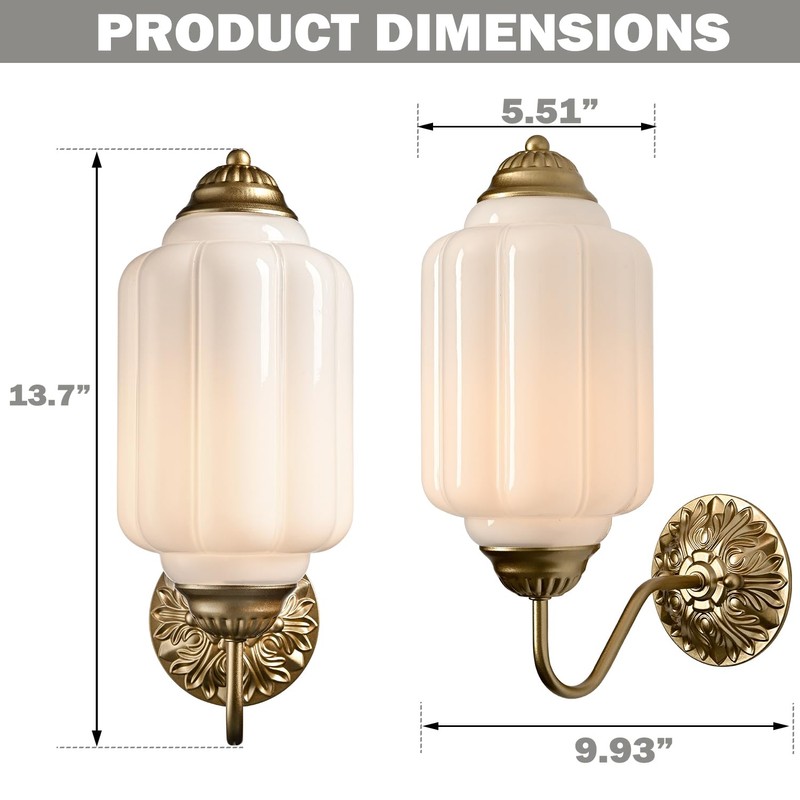 HYDELITE Vintage Gold Milk Glass Wall Sconce with White Pumpkin