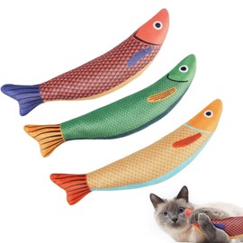 BEANPRECOY Catnip Toy, 3 Pcs Cat Fish Toy, Cat Chew Toys, Soft and Durable Catnip Crinkle Sound Toys, Cat Teething Toys, Plush Cartoon Kitten Teething Interactive Toy for Cats
