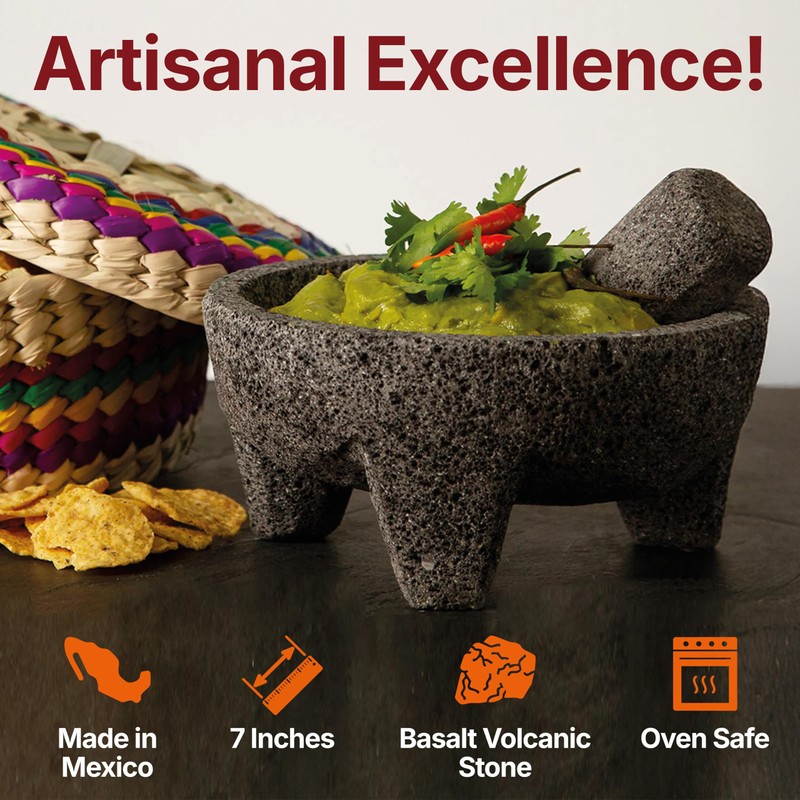 Mexican Molcajete Bowl with Tortilla Basket by Verve Culture, Basalt