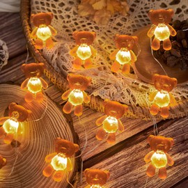 JASHIKA Decorative String Lights Cute Indoor Teddy Bear Ornaments Party Decoration USB or Battery Powered Fairy Lights with Timer 8.5ft 20LED Christmas Tree Baby Shower Kids Room Décor
