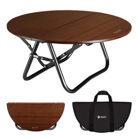 VILLEY Bamboo Round Folding Table, Camping Half-fold Portable Table with Carrying Bag for Indoor & Outdoor Picnic Coffee Barbecue Beach Card Game