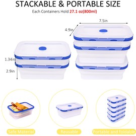 FUSMYE 5 Pack Translucent Collapsible Silicone Food Storage Containers with Leak-Resistant Lids, 27oz Bento Lunch Box, microwave, dishwasher, freezer safe, BPA Free