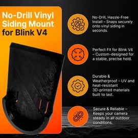 SplashNColor No Drill Camera Mount Bracket, Compatible with Blink V4 – Wireless Security Holder for Outside Wall – Accessories for Outdoor House, Mounts on Vinyl siding, Includes Hardware (Black)