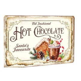 Old Fashion Hot Chocolate Christmas Metal Tin Sign Hot Cocoa Bar Decor Home Farmhouse Cafe Bar Wall Decor 8x12 inch